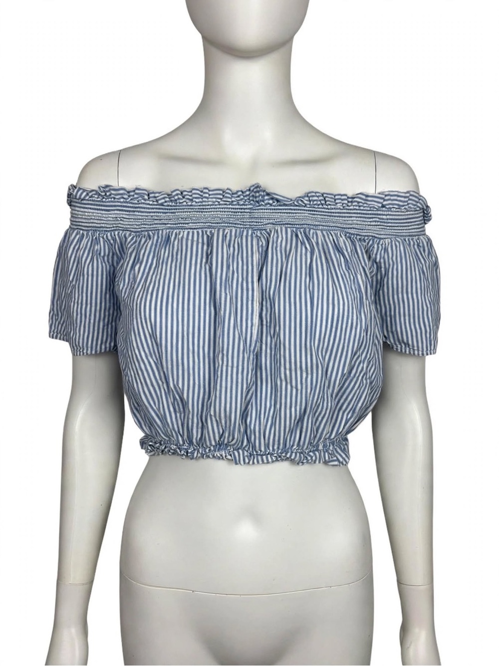 Source Unknown Blue & White Striped Off-Shoulder Crop Top